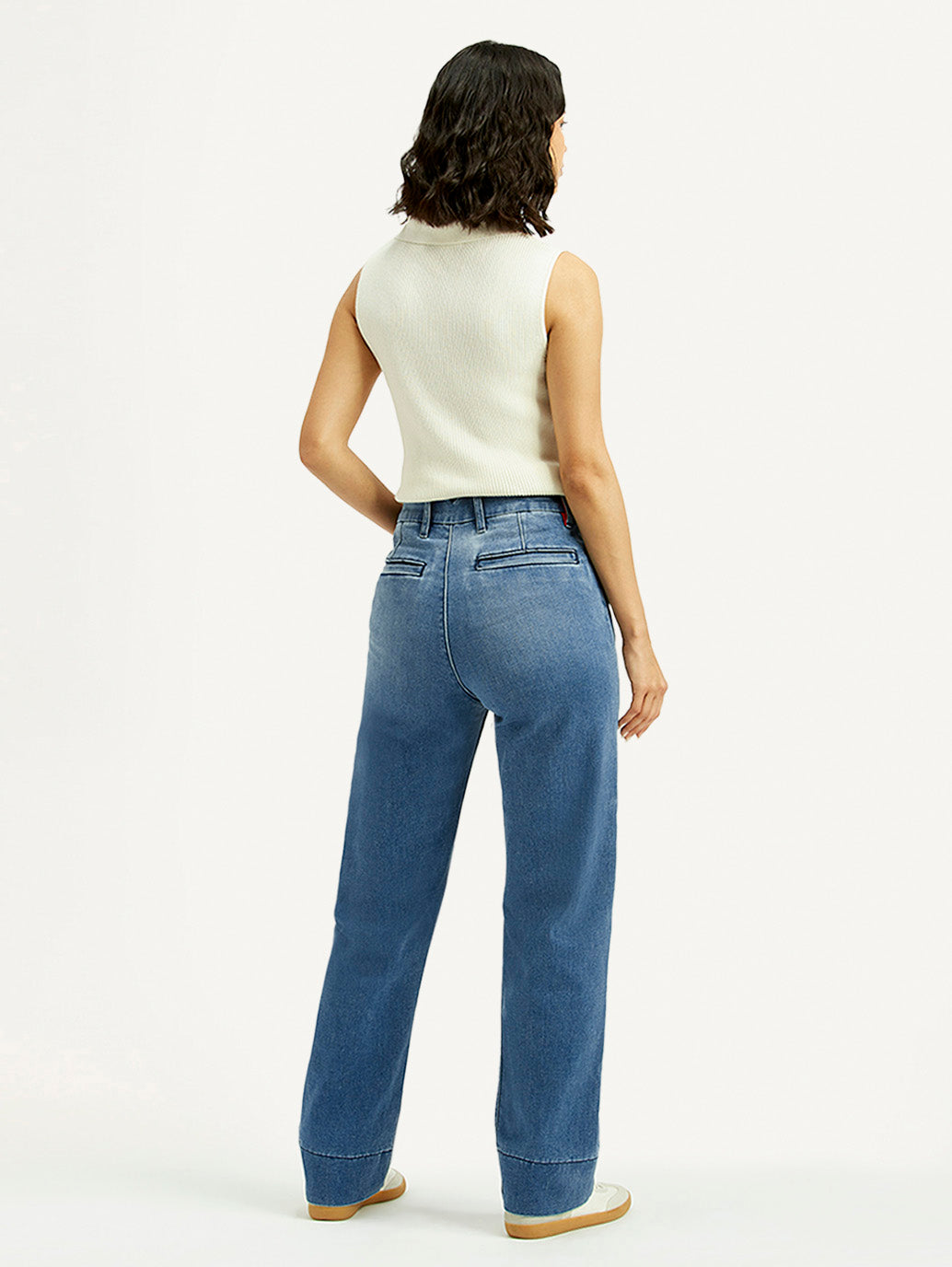 Women's Redloop Blue Ribcage Straight Fit High Rise Jeans - Back View