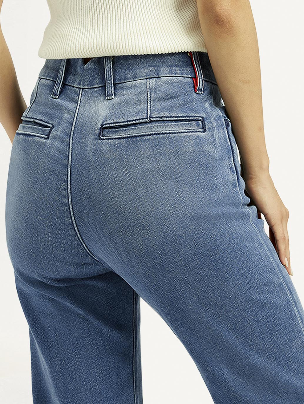 Women's Redloop Blue Ribcage Straight Fit High Rise Jeans - Detail View