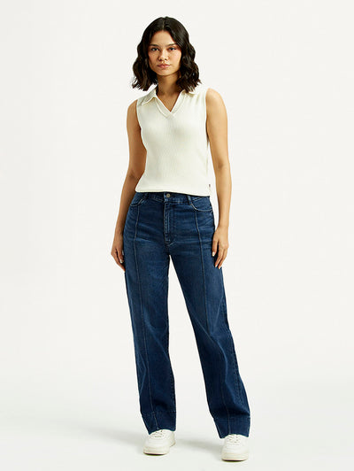 levi's Women's Redloop Dark Blue Ribcage Straight Fit High Rise Jeans-picture-32