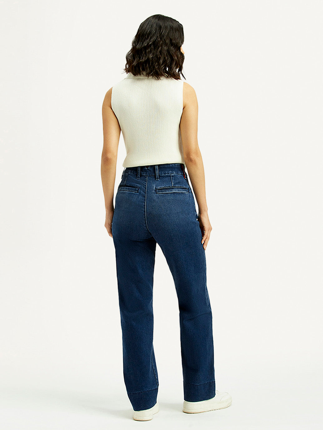 Women's Redloop Dark Blue Ribcage Straight Fit High Rise Jeans - Back View