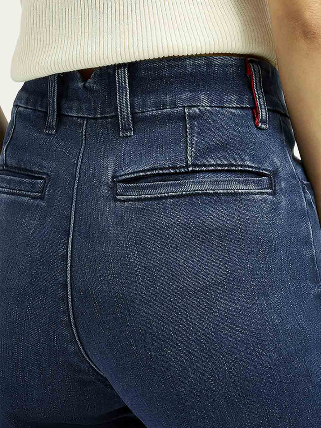 Women's Redloop Dark Blue Ribcage Straight Fit High Rise Jeans - Detail View