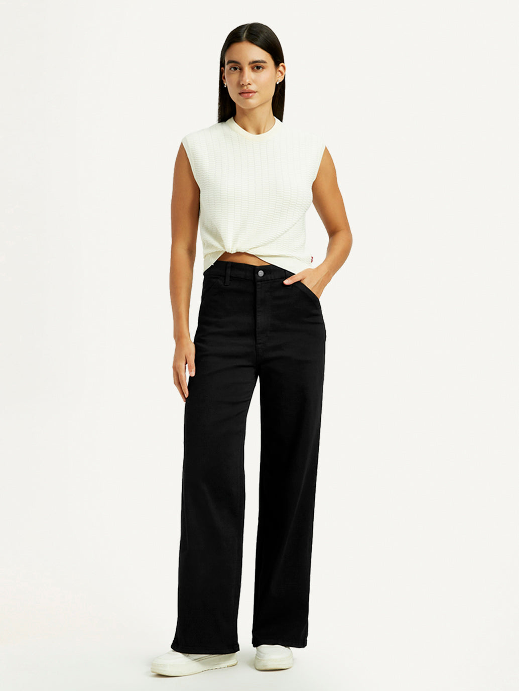 Women's Redloop Black Ribcage Wide Leg Fit High Rise Jeans