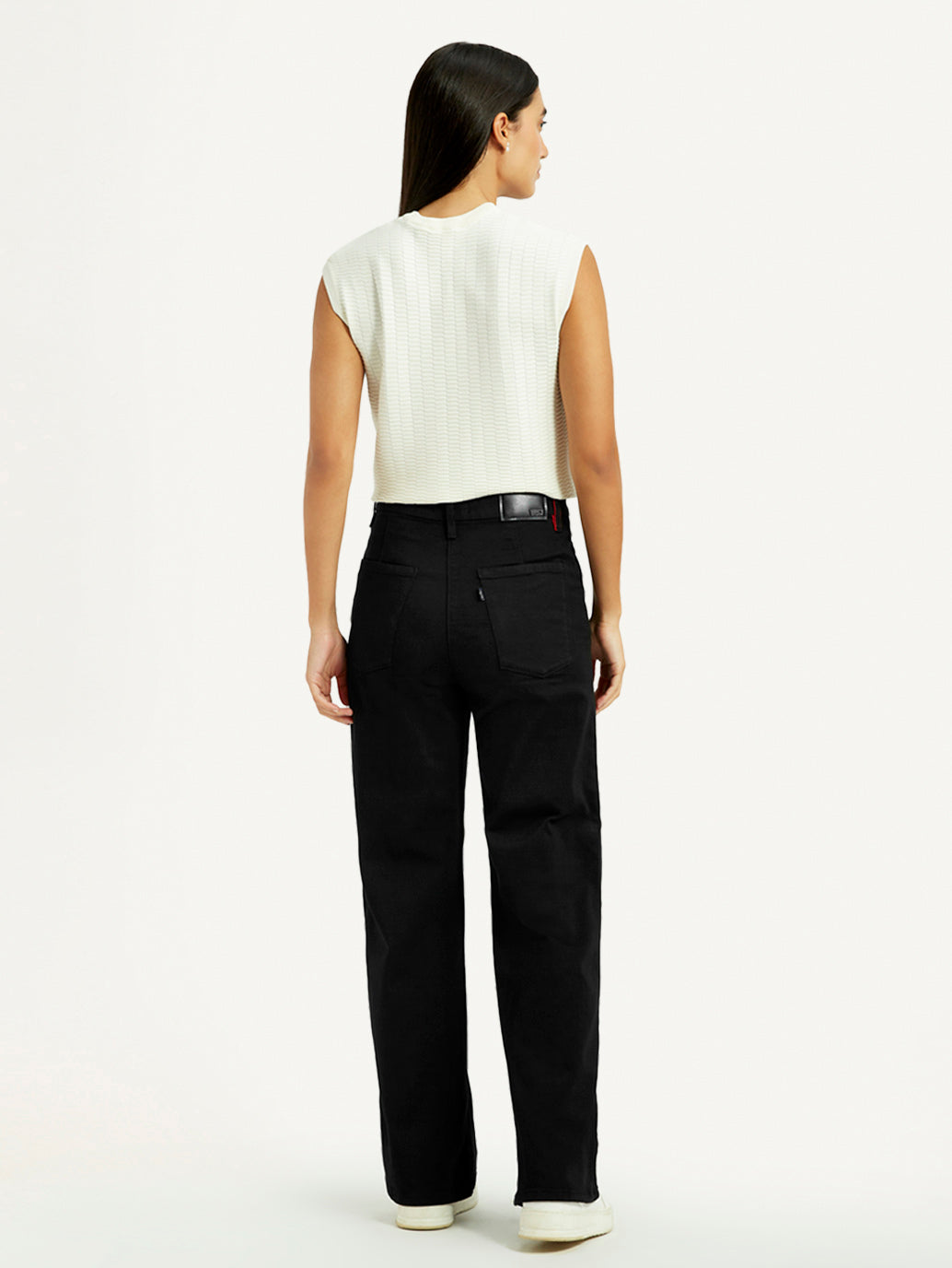 Women's Redloop Black Ribcage Wide Leg Fit High Rise Jeans - Back View