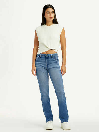 Women's Redloop Light Blue Wedgie Straight Fit Mid Rise Jeans