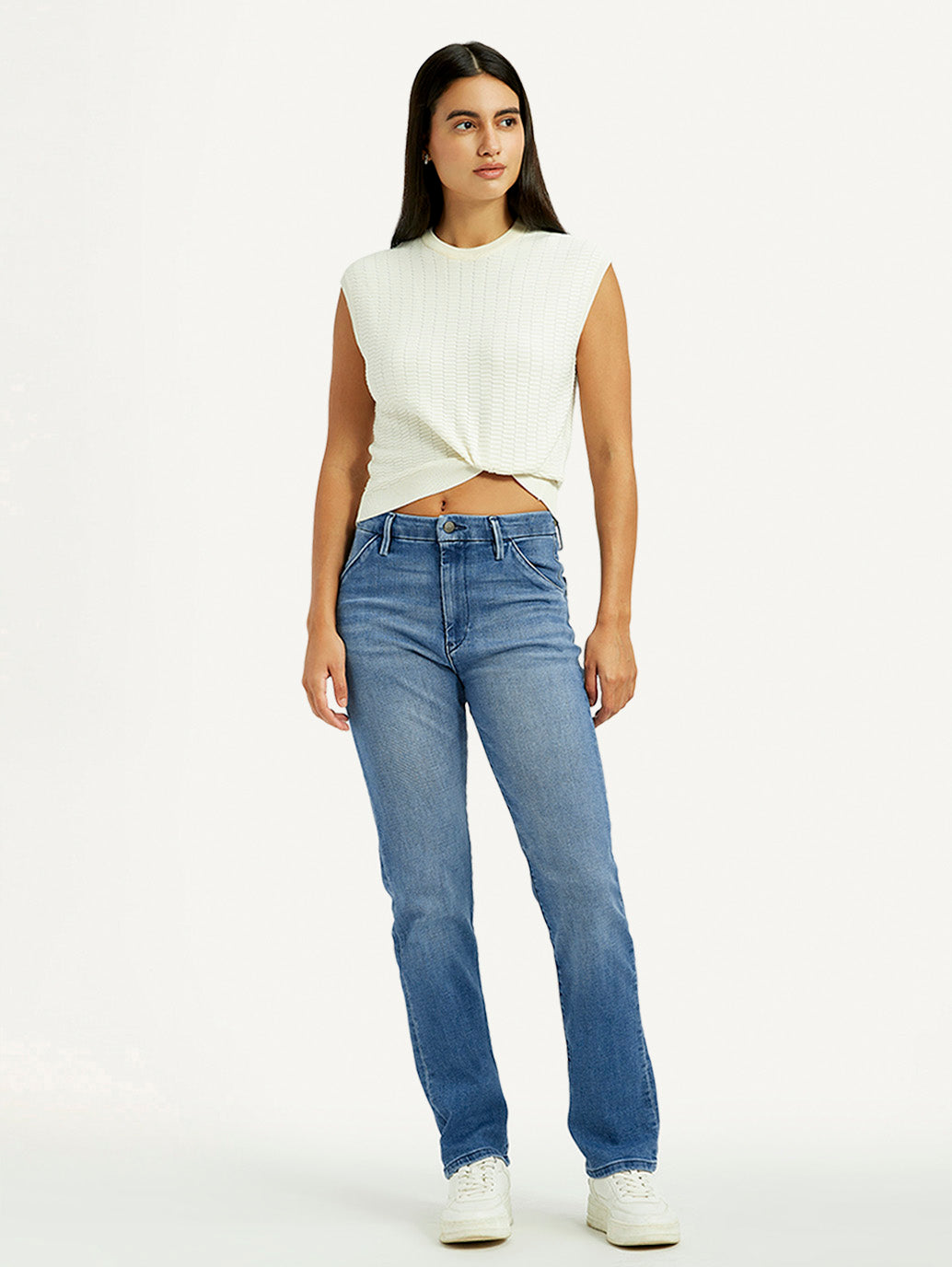 Women's Redloop Light Blue Wedgie Straight Fit Mid Rise Jeans - Styleshot View