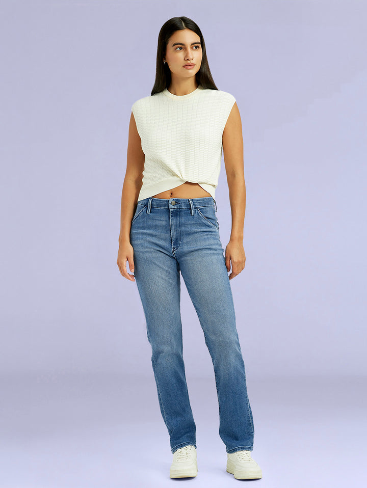 Women's Redloop Light Blue Wedgie Straight Fit Mid Rise Jeans