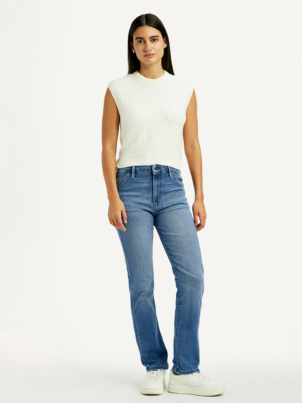 Women's Redloop Light Blue Wedgie Straight Fit Mid Rise Jeans - Front View