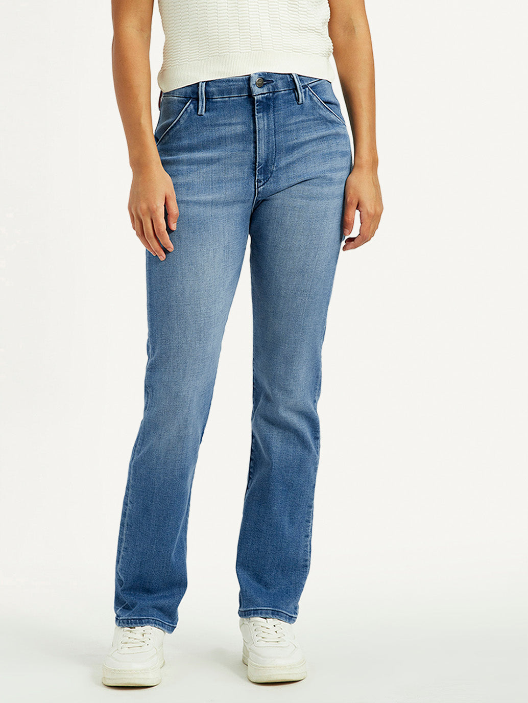 Women's Redloop Light Blue Wedgie Straight Fit Mid Rise Jeans - Front View
