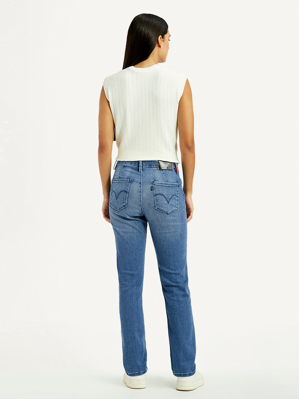 Women's Redloop Light Blue Wedgie Straight Fit Mid Rise Jeans - Back View