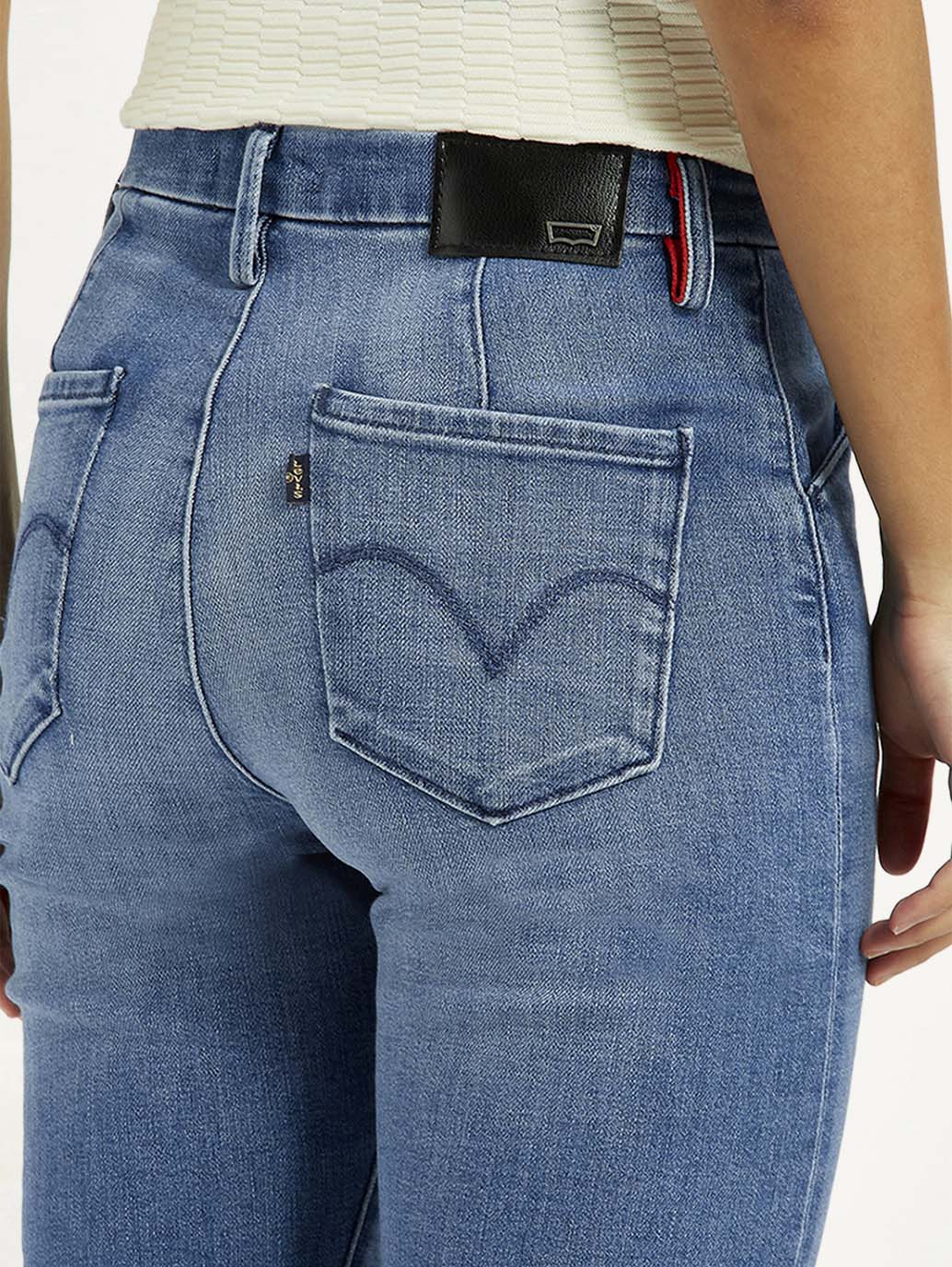 Women's Redloop Light Blue Wedgie Straight Fit Mid Rise Jeans - Detail View