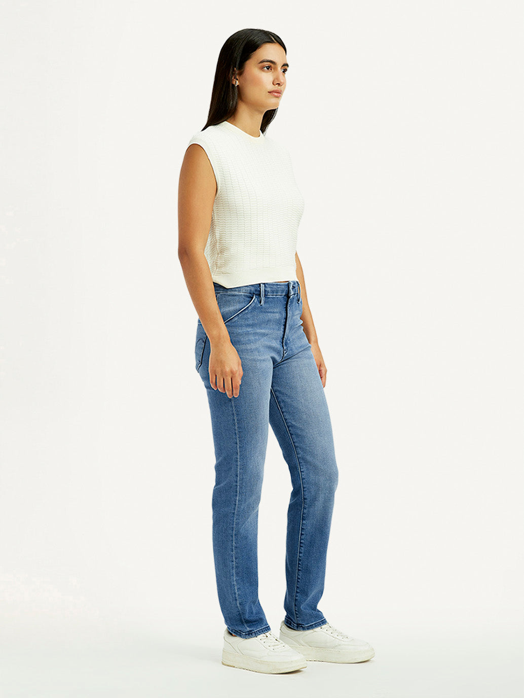 Women's Redloop Light Blue Wedgie Straight Fit Mid Rise Jeans - Side View