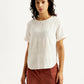 Women's Self Design Off White Round Neck Top - Front View