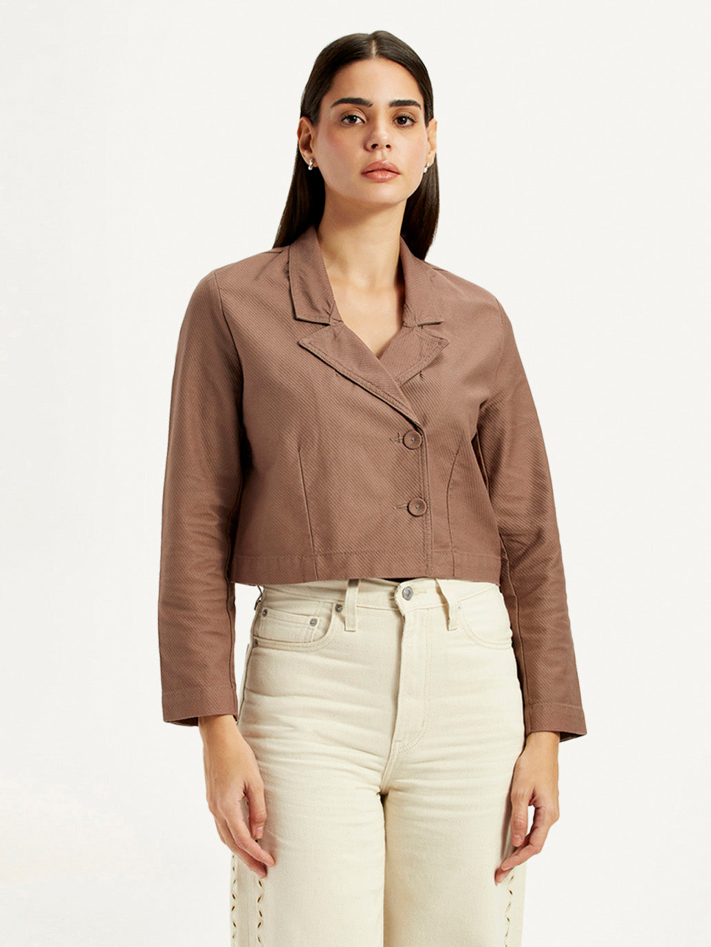 Women's Brown Regular Fit Jacket - Front View