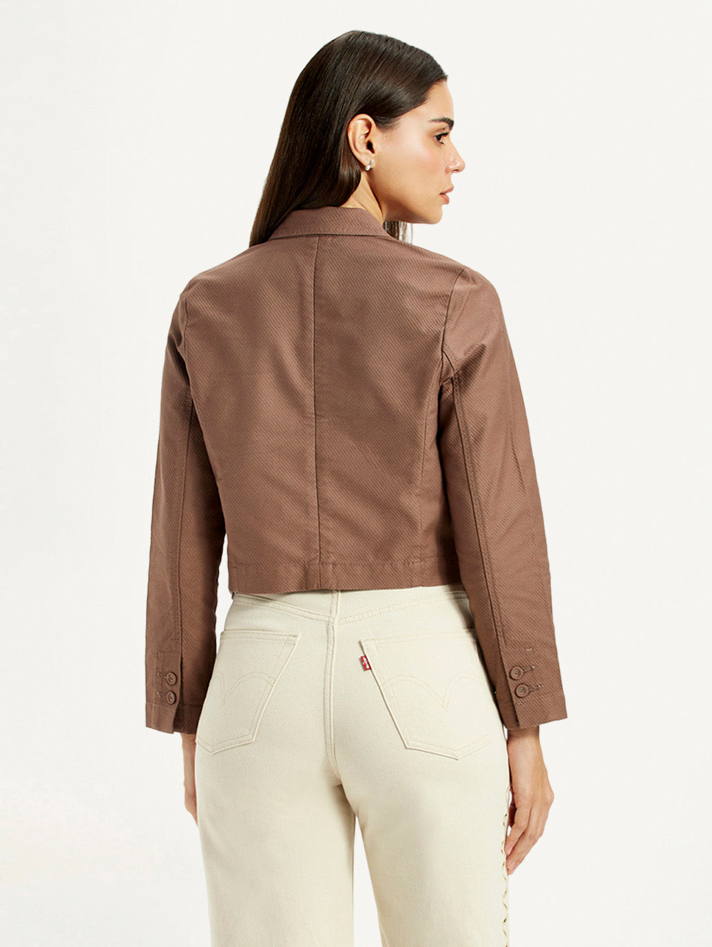 Women's Brown Regular Fit Jacket - Back View