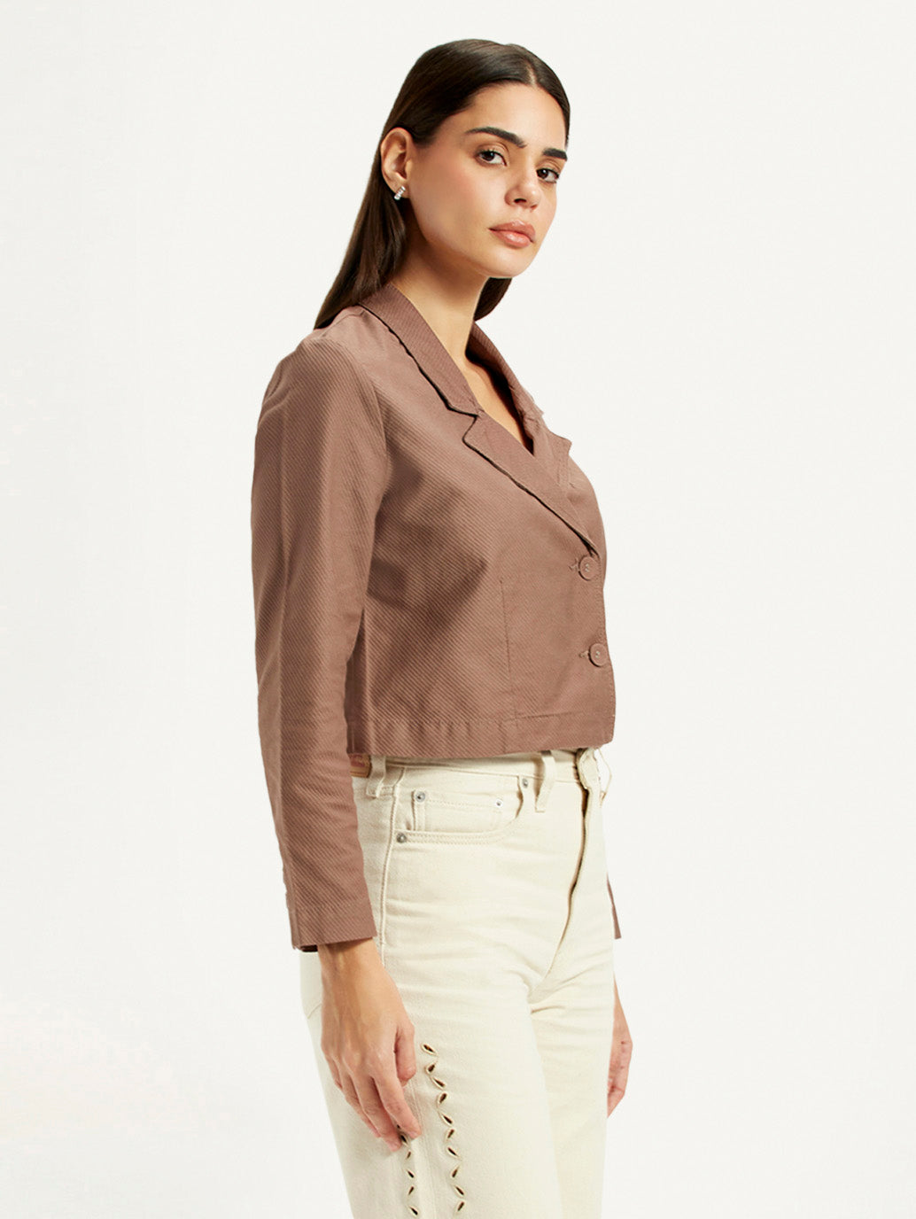 Women's Brown Regular Fit Jacket - Side View