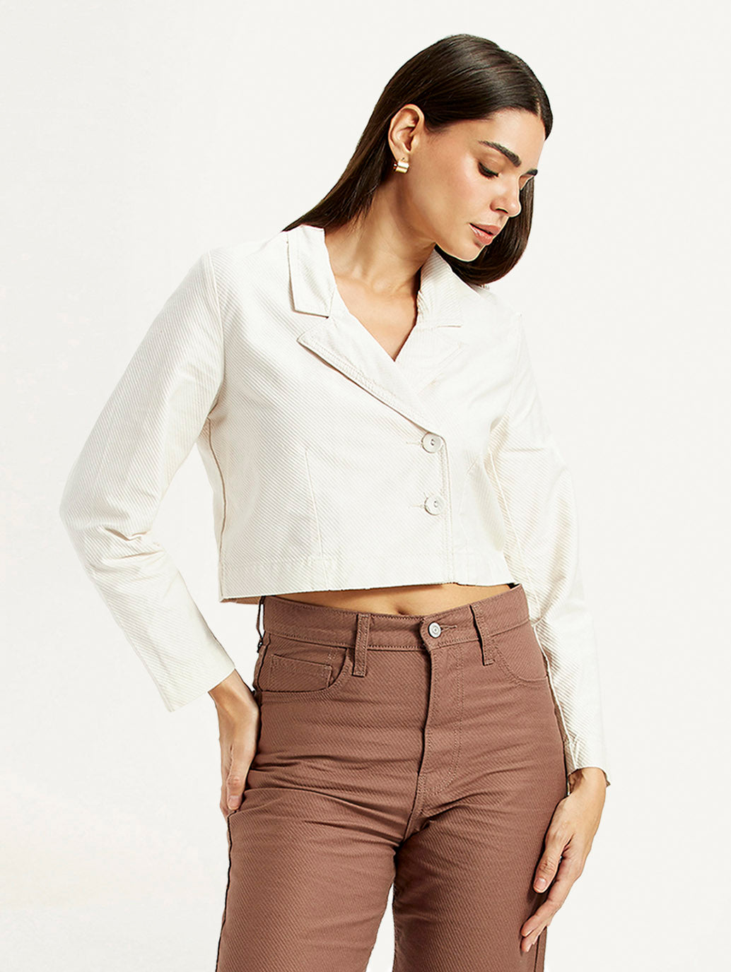 Women's Self Design Off-White Stylised Jacket - Styleshot View