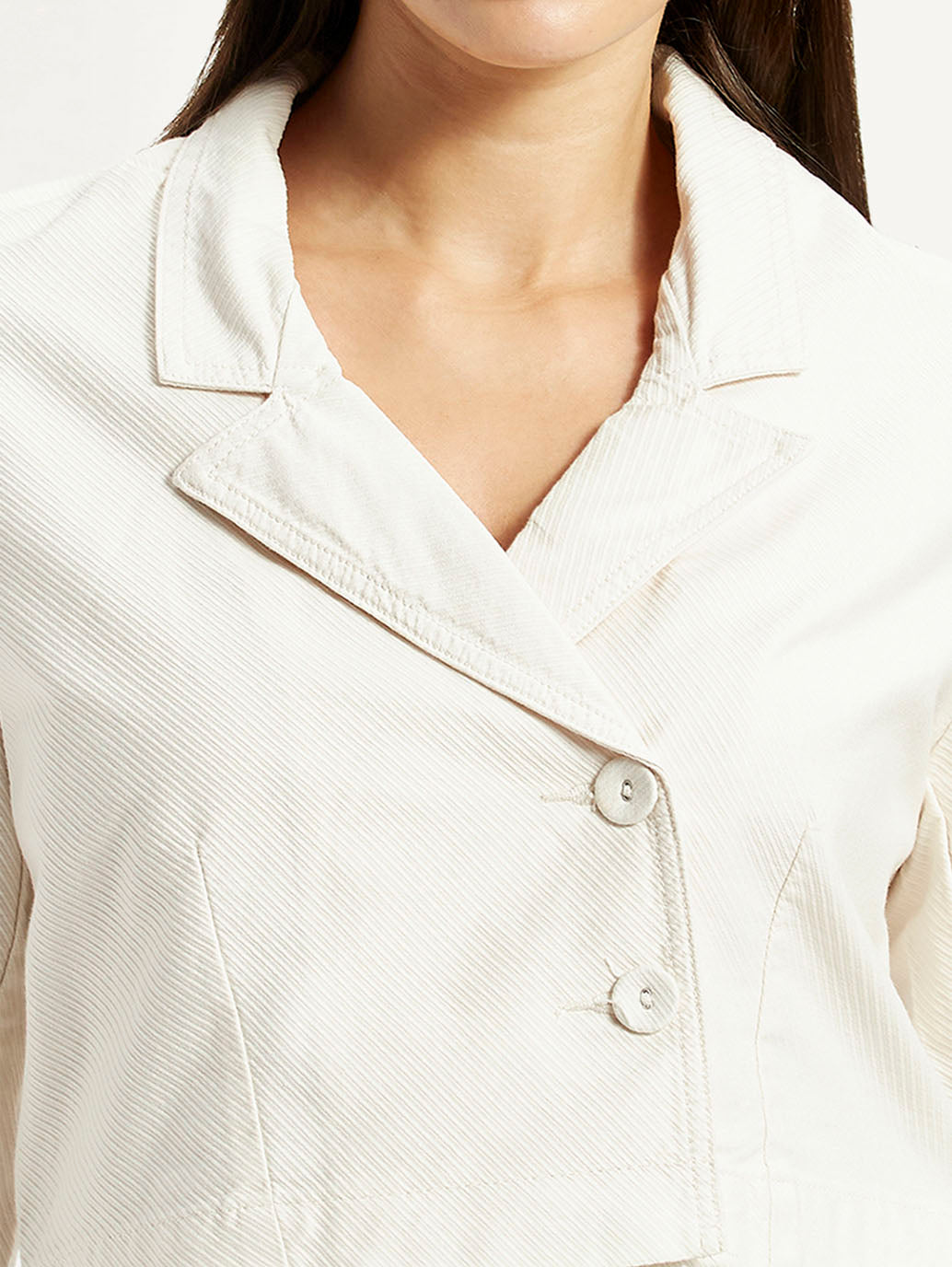 Women's Self Design Off-White Stylised Jacket - Detail View