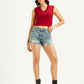 Women's Textured Red V-Neck Top - Styleshot View