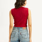 Women's Textured Red V-Neck Top - Back View