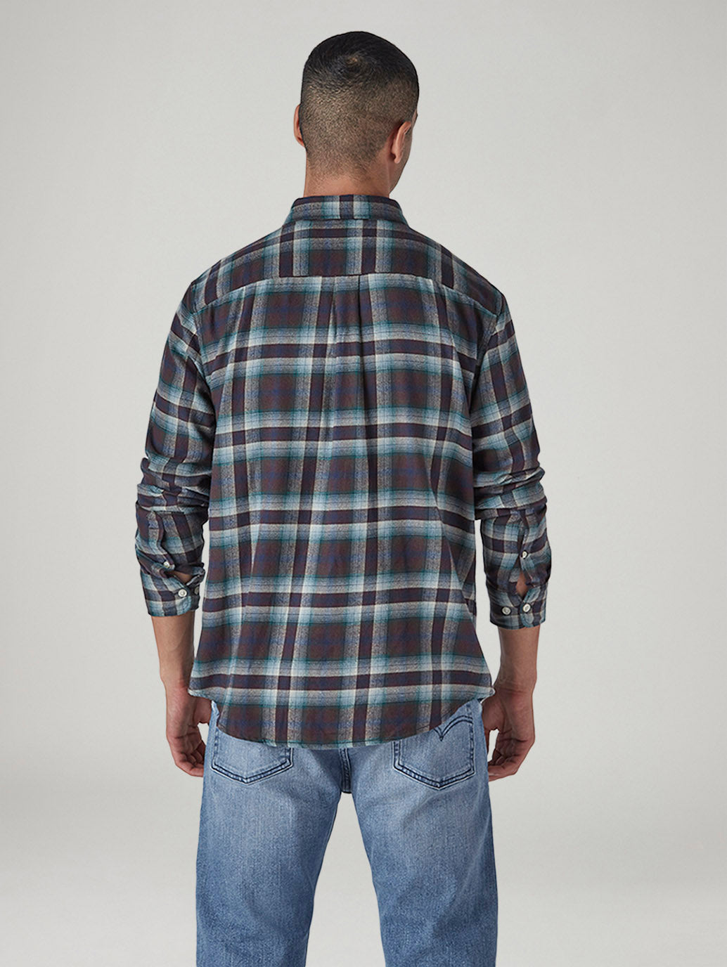 Men's Checkered Slim Fit Flannel Shirt - Back View