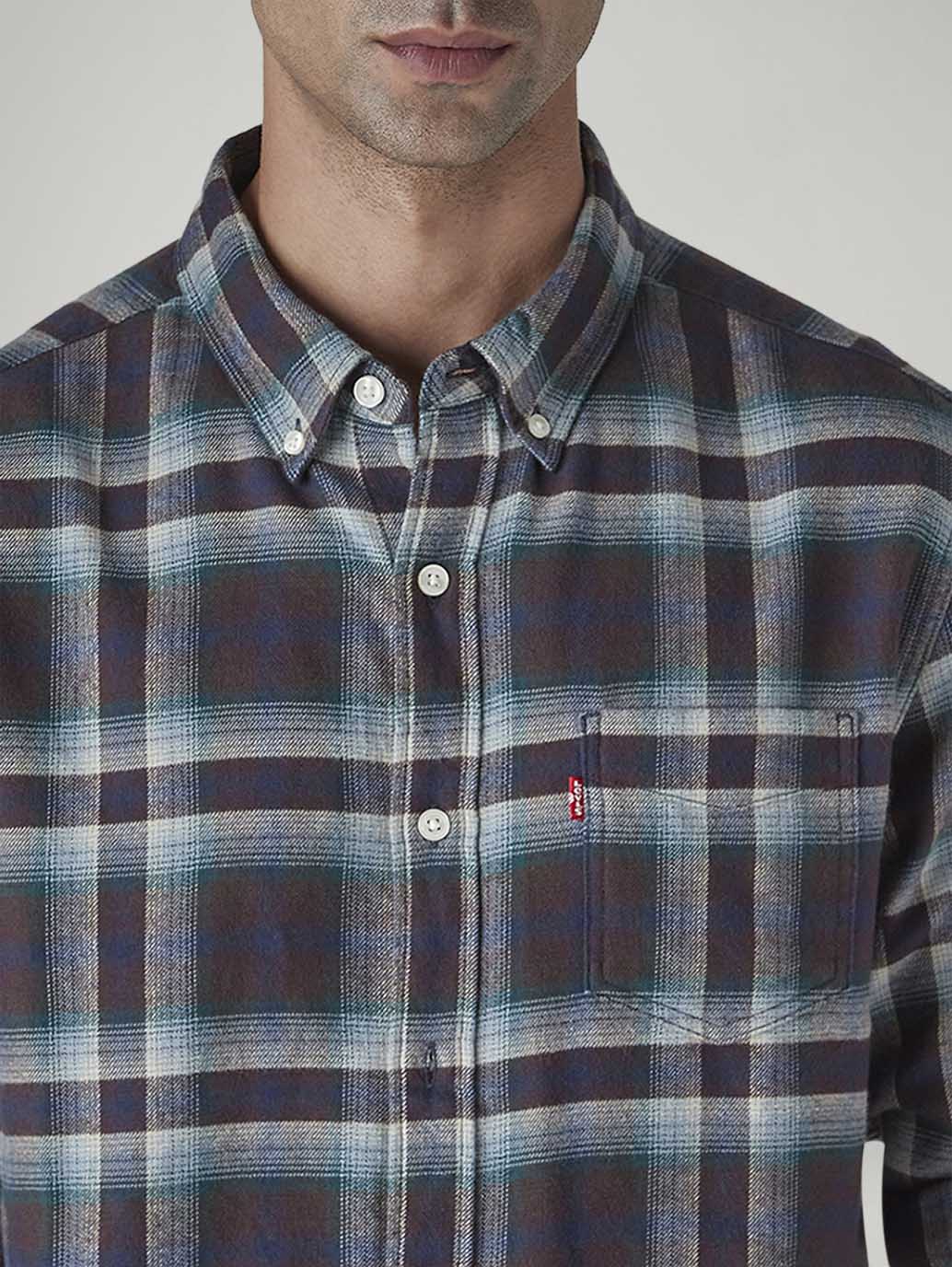 Men's Checkered Slim Fit Flannel Shirt - Detail View