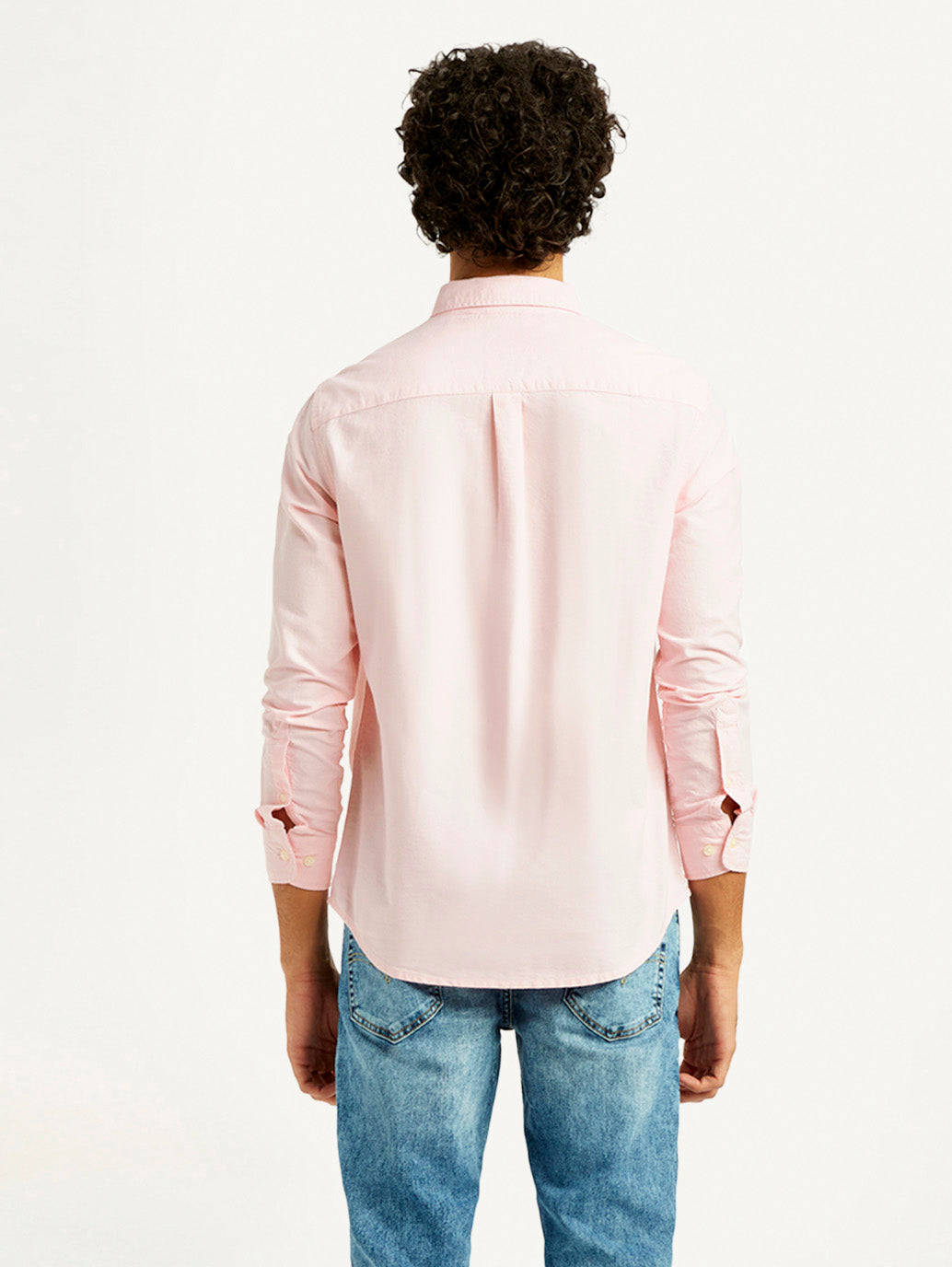 Men's Solid Slim Fit Oxford Shirt - Back View