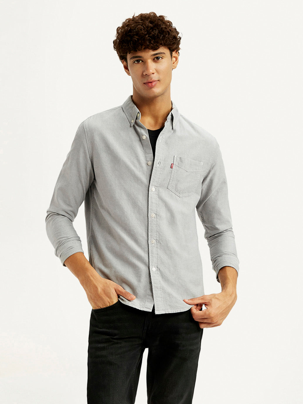 Men's Solid Light Grey Slim Fit Shirt - Styleshot View