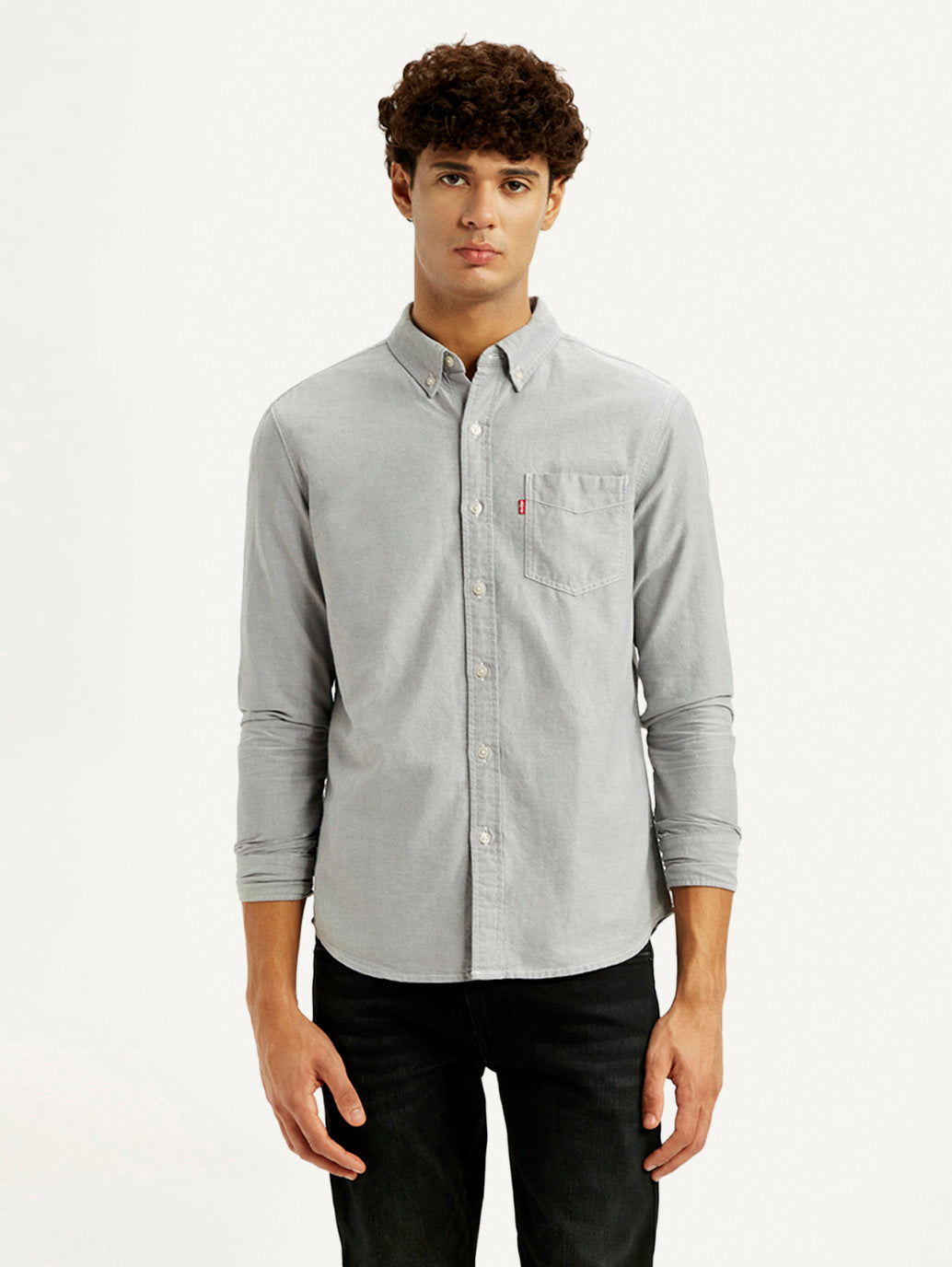Men's Solid Light Grey Slim Fit Shirt - Front View