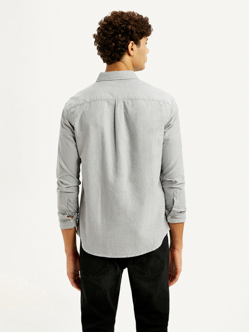 Men's Solid Light Grey Slim Fit Shirt - Back View