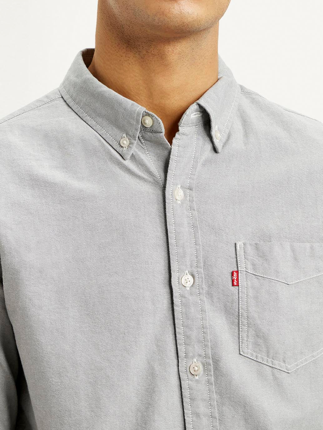 Men's Solid Light Grey Slim Fit Shirt - Detail View