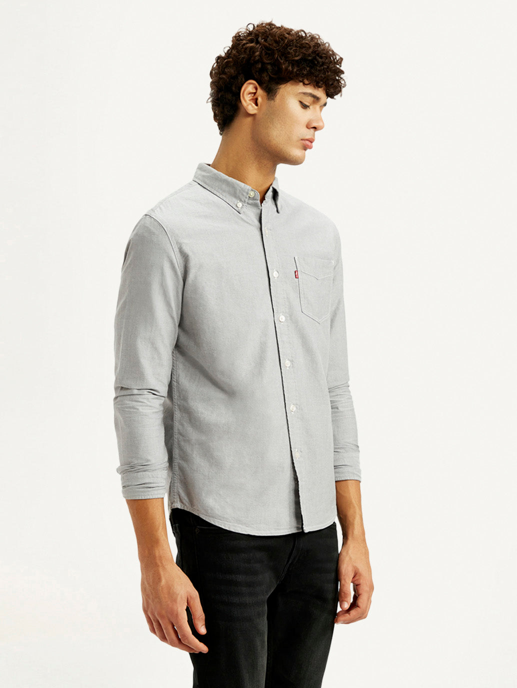 Men's Solid Light Grey Slim Fit Shirt - Side View