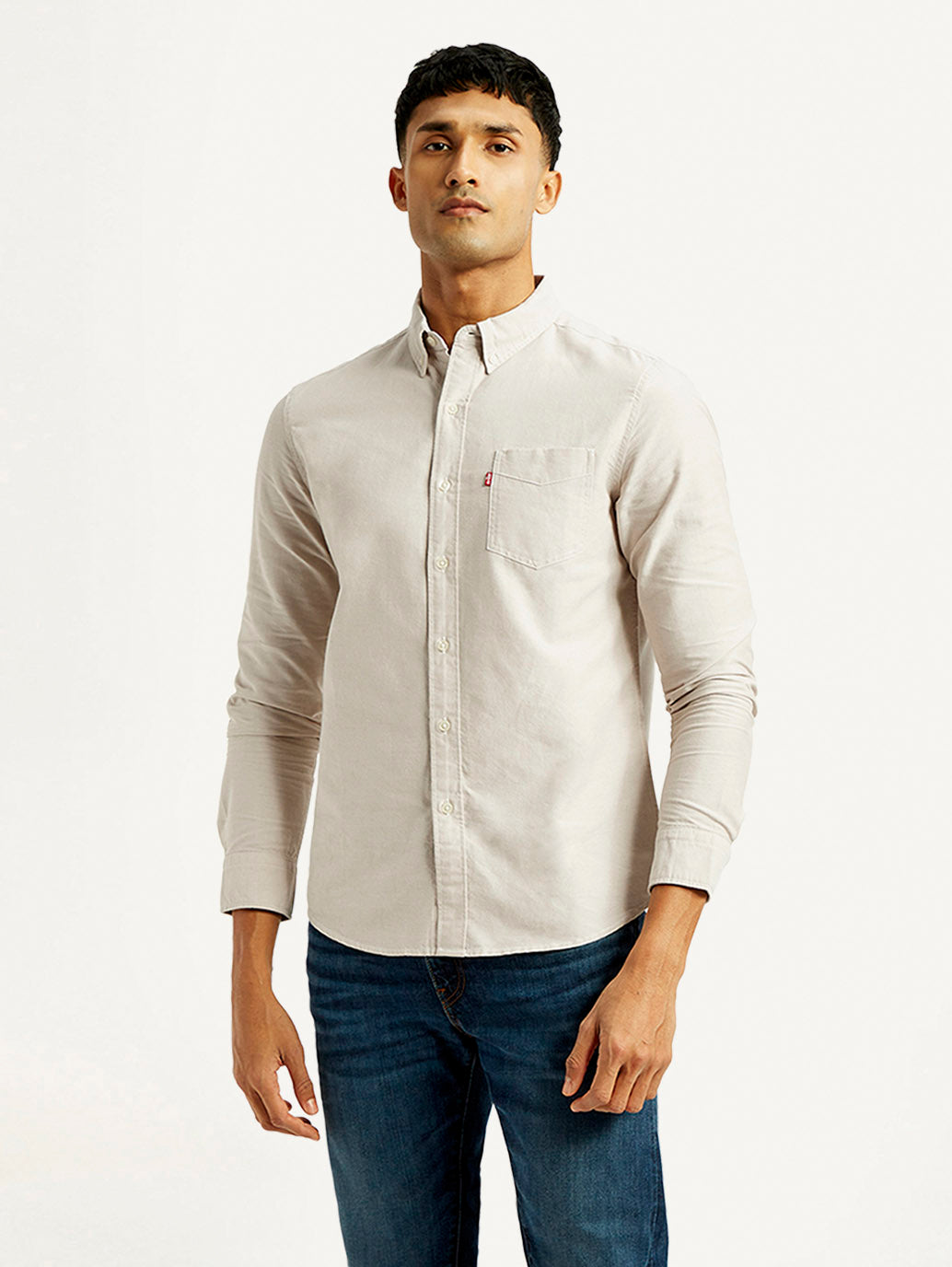 Men's Solid Slim Fit Oxford Shirt - Front View