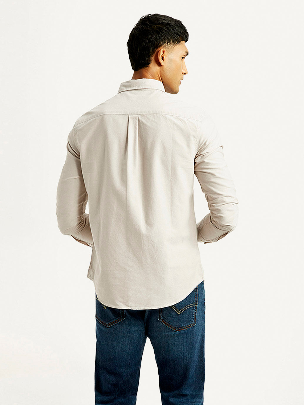 Men's Solid Slim Fit Oxford Shirt - Back View