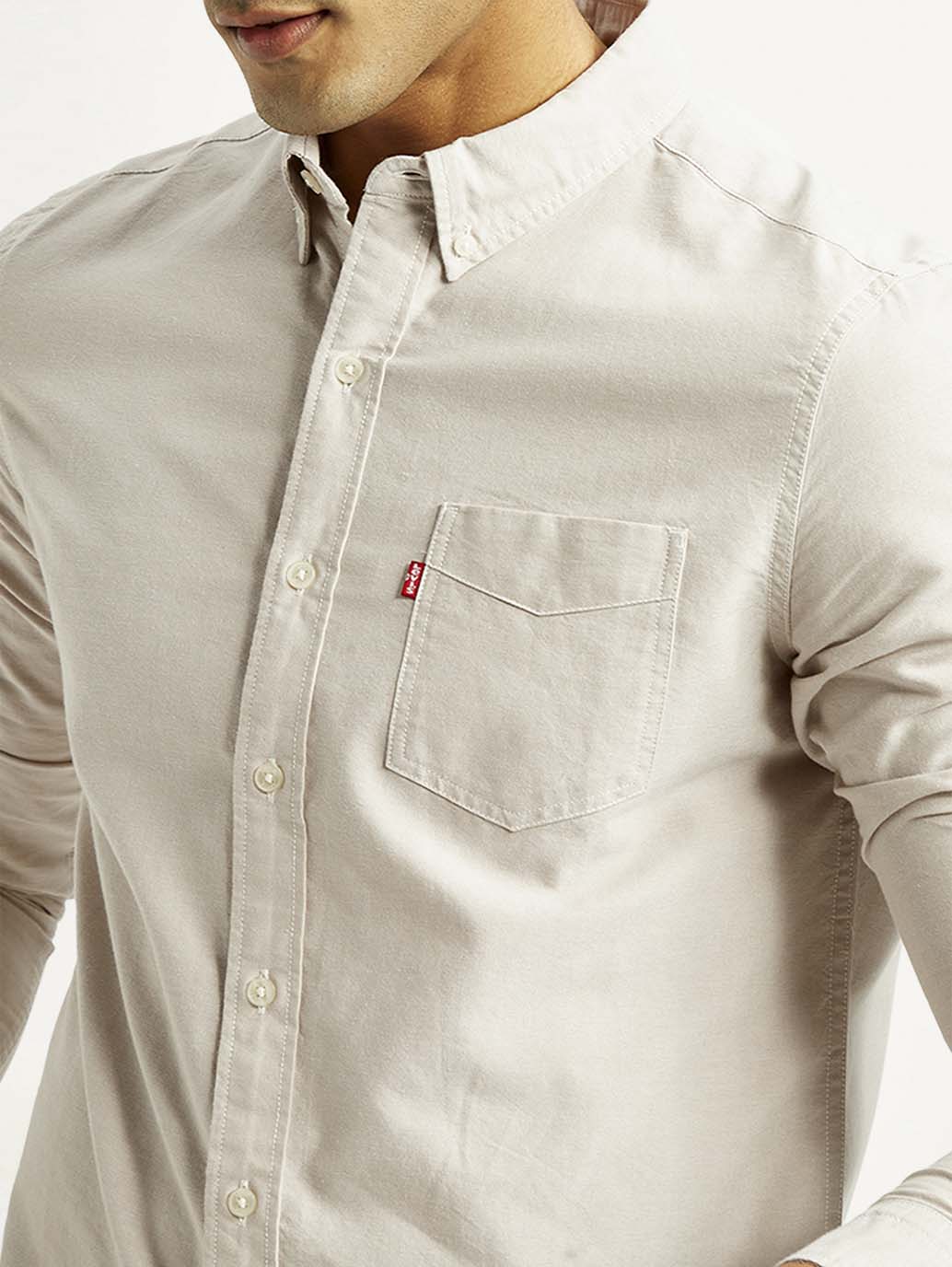 Men's Solid Slim Fit Oxford Shirt - Detail View