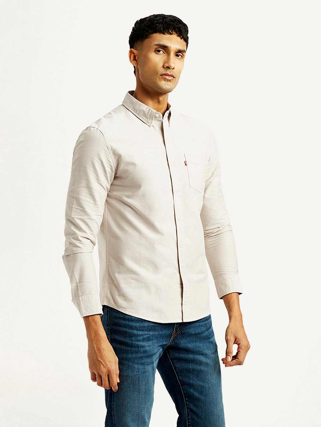 Men's Solid Slim Fit Oxford Shirt - Side View