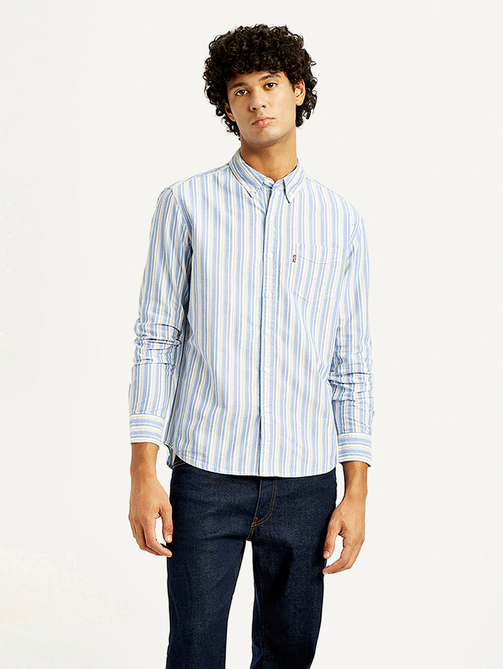 Men's Striped Slim Fit Oxford Shirt - Front View
