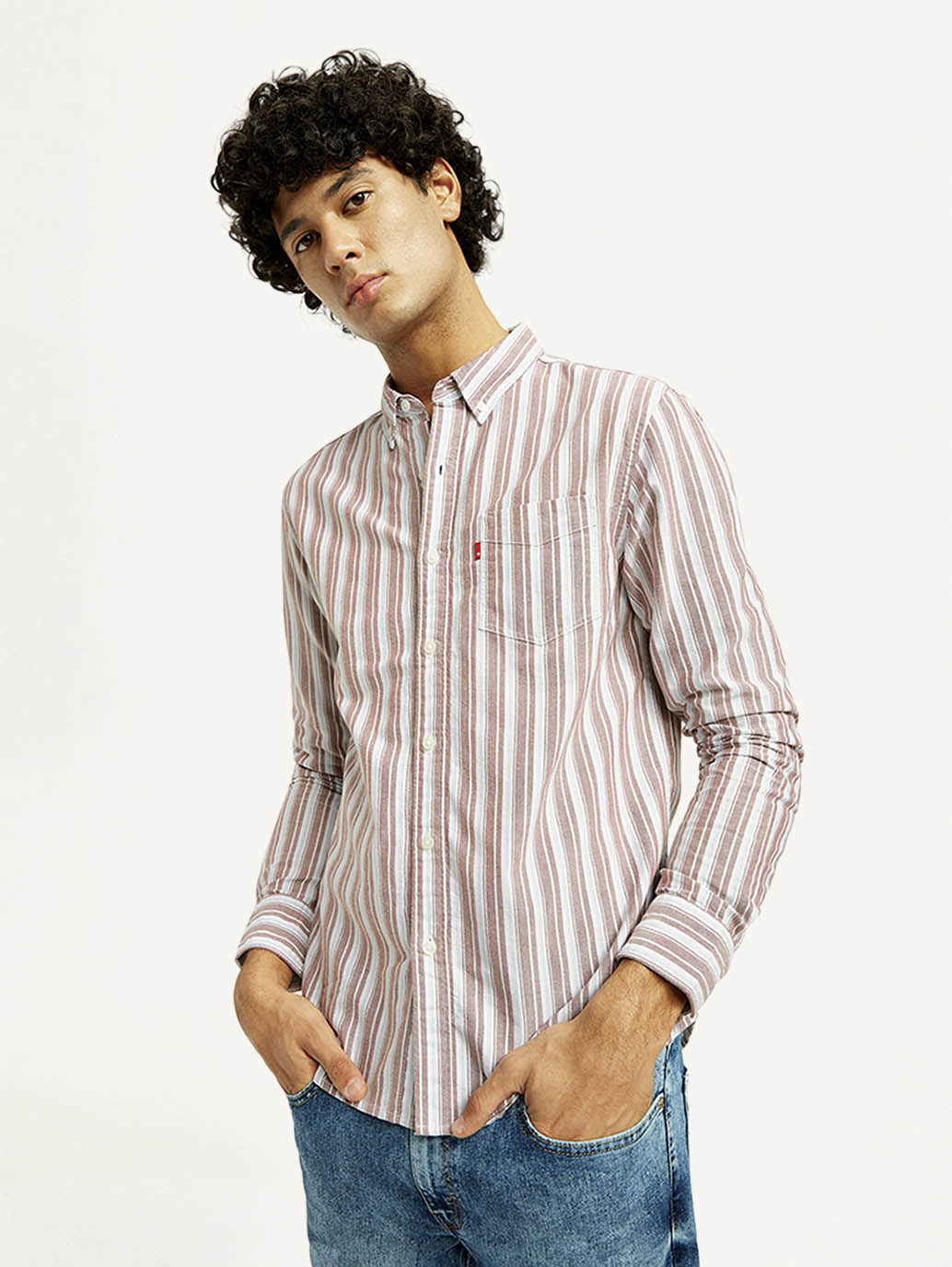 Men's Striped Slim Fit Oxford Shirt - Elevated View