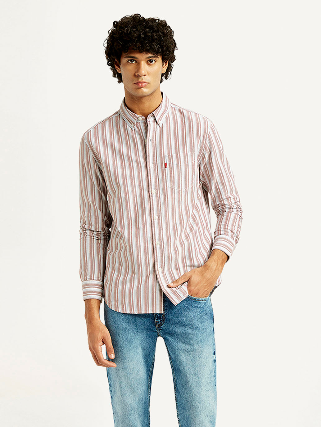Men's Striped Slim Fit Oxford Shirt - Styleshot View