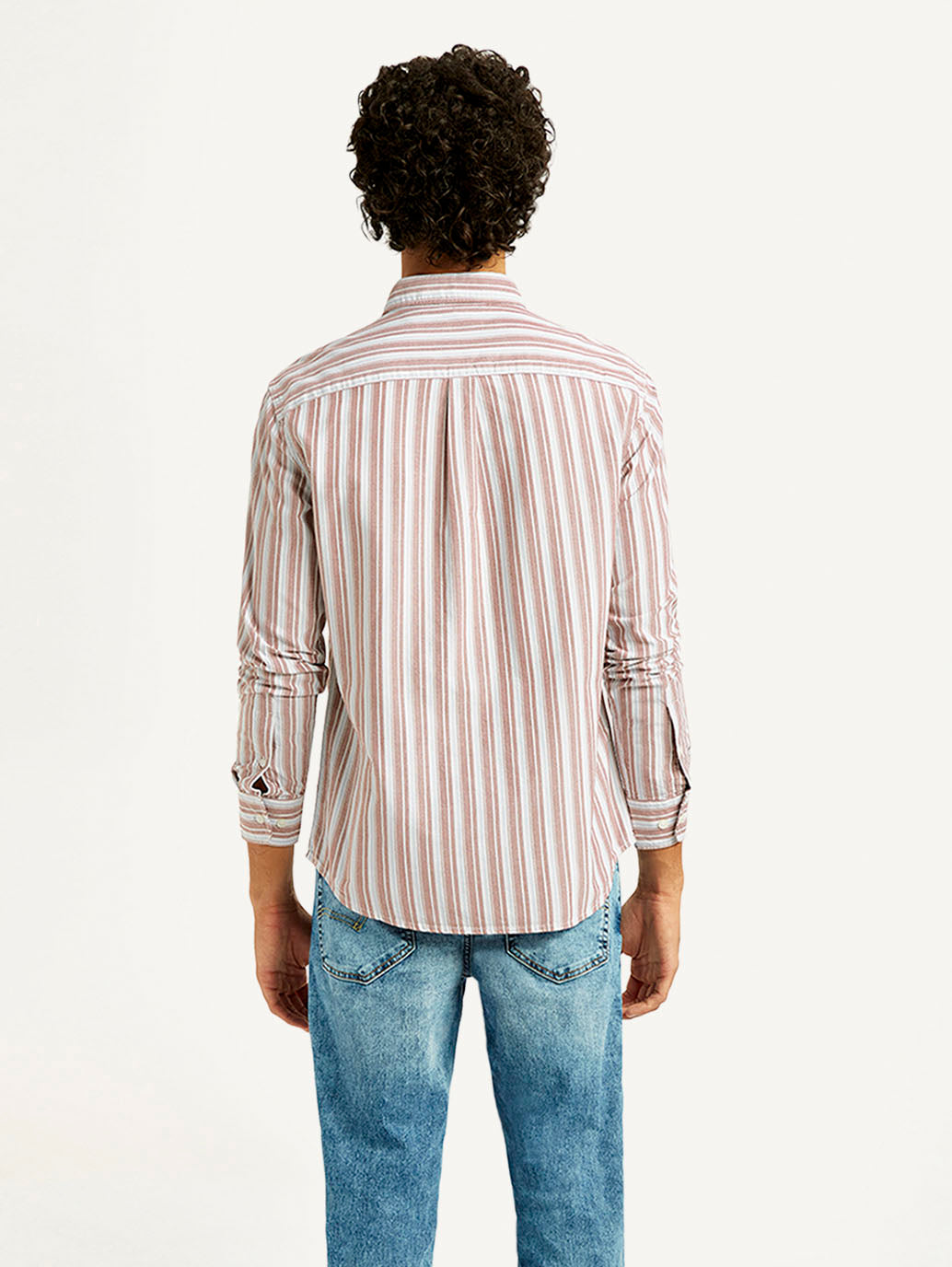 Men's Striped Slim Fit Oxford Shirt - Back View