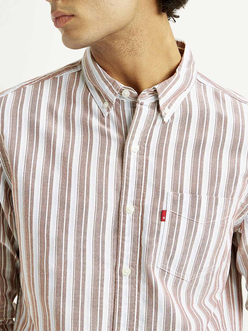 Men's Striped Slim Fit Oxford Shirt - Detail View