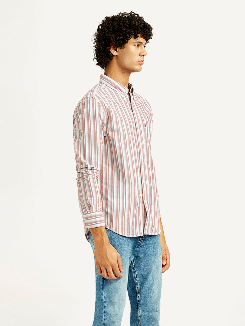 Men's Striped Slim Fit Oxford Shirt - Side View