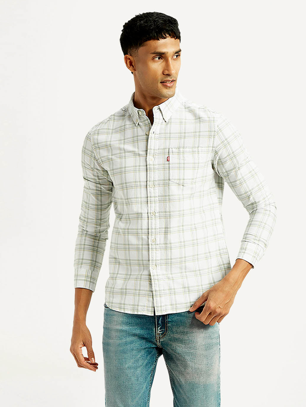 Men's Checkered Slim Fit Oxford Shirt - Styleshot View
