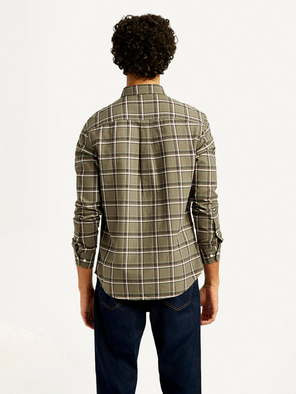 Men's Checkered Slim Fit Oxford Shirt - Back View
