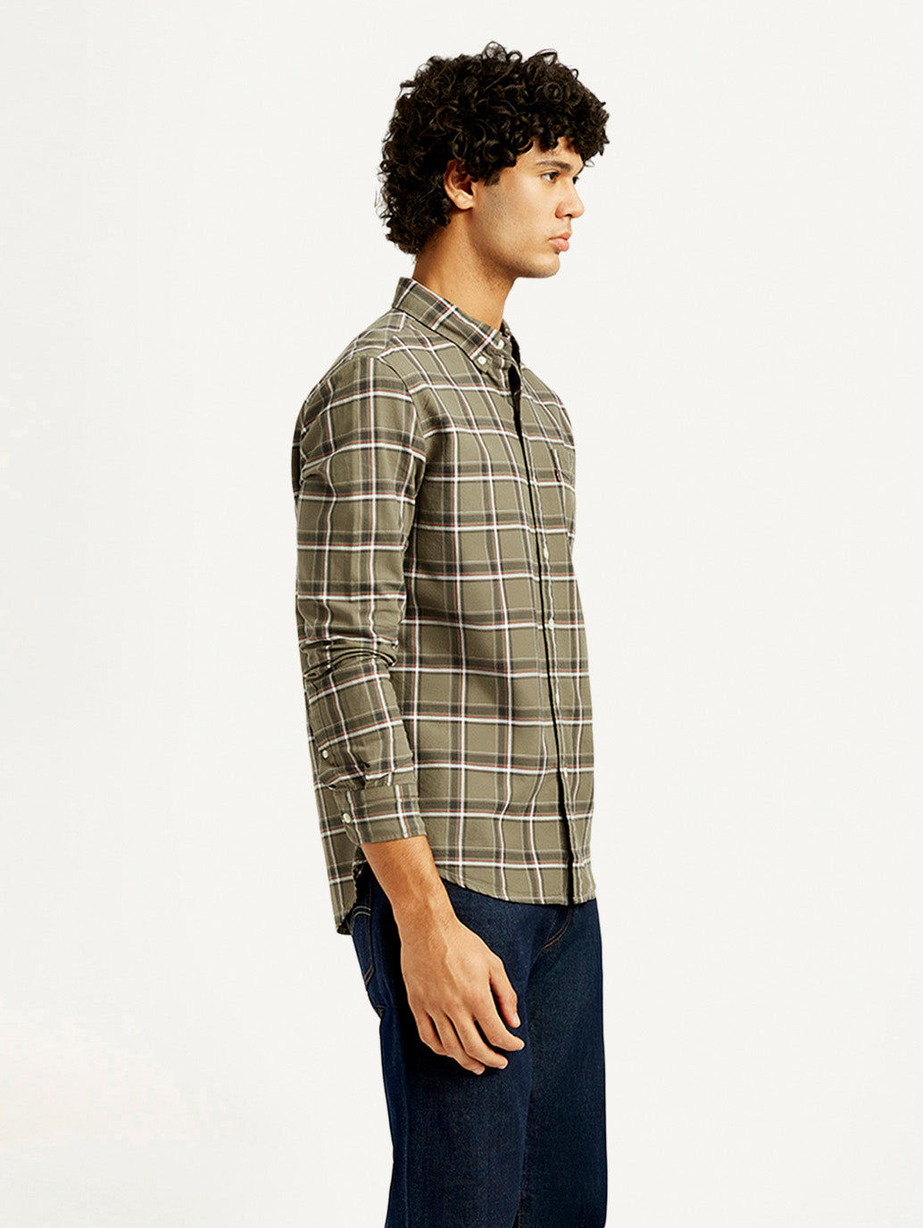Men's Checkered Slim Fit Oxford Shirt - Side View