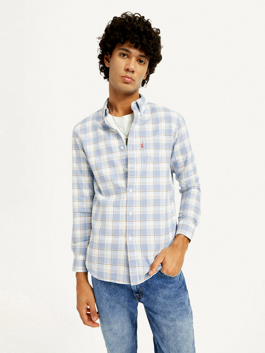 Men's Checkered Slim Fit Oxford Shirt - Elevated View