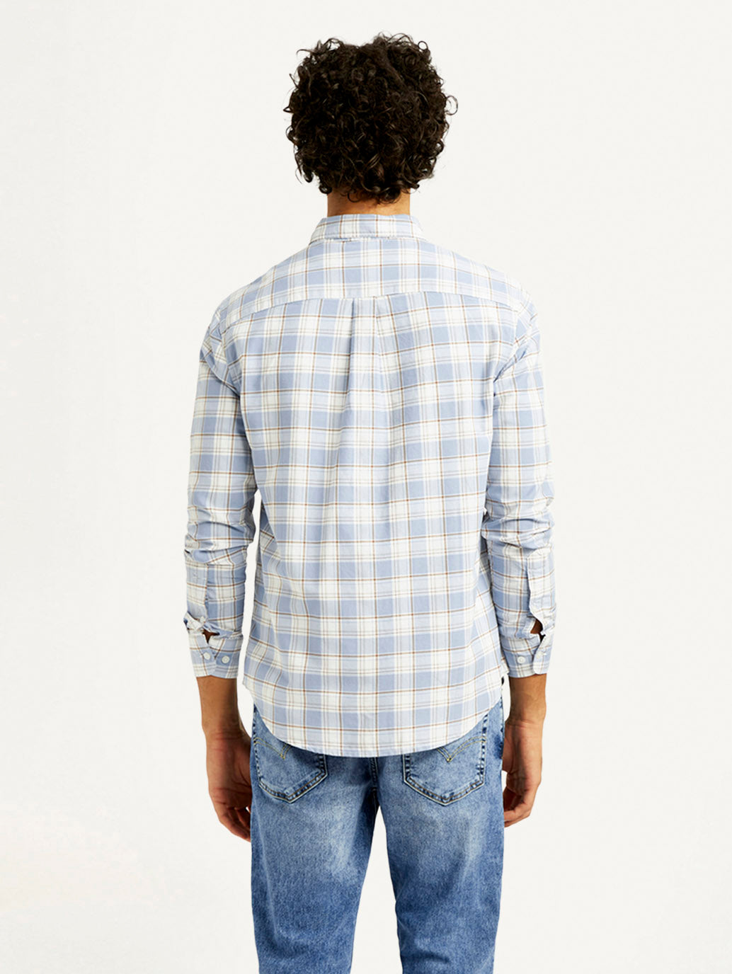 Men's Checkered Slim Fit Oxford Shirt - Back View