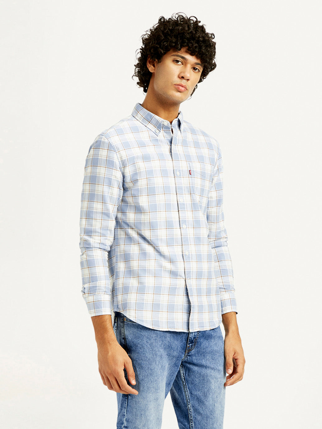 Men's Checkered Slim Fit Oxford Shirt - Side View