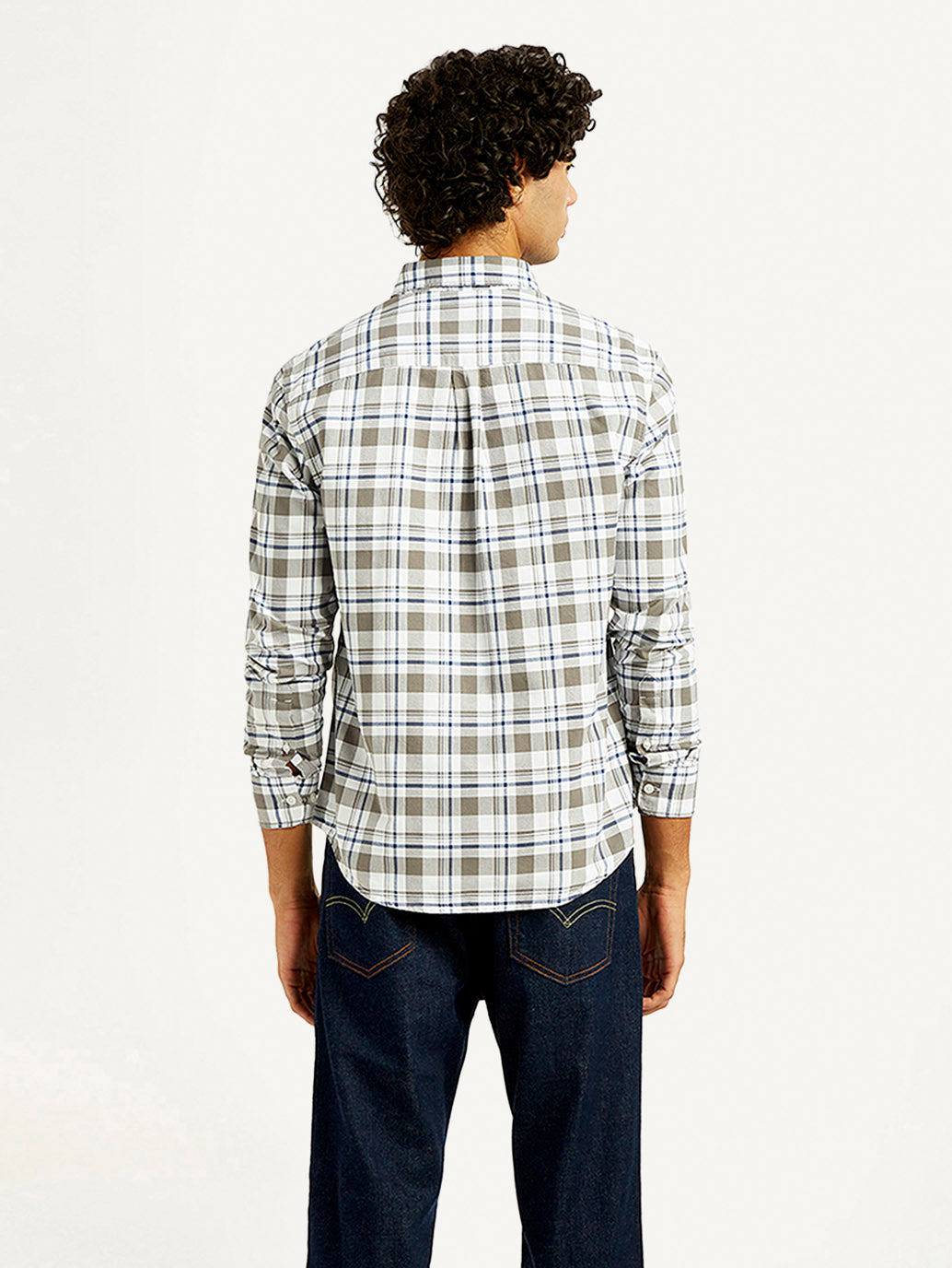 Men's Checkered Slim Fit Oxford Shirt - Back View