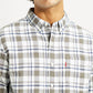 Men's Checkered Slim Fit Oxford Shirt - Detail View
