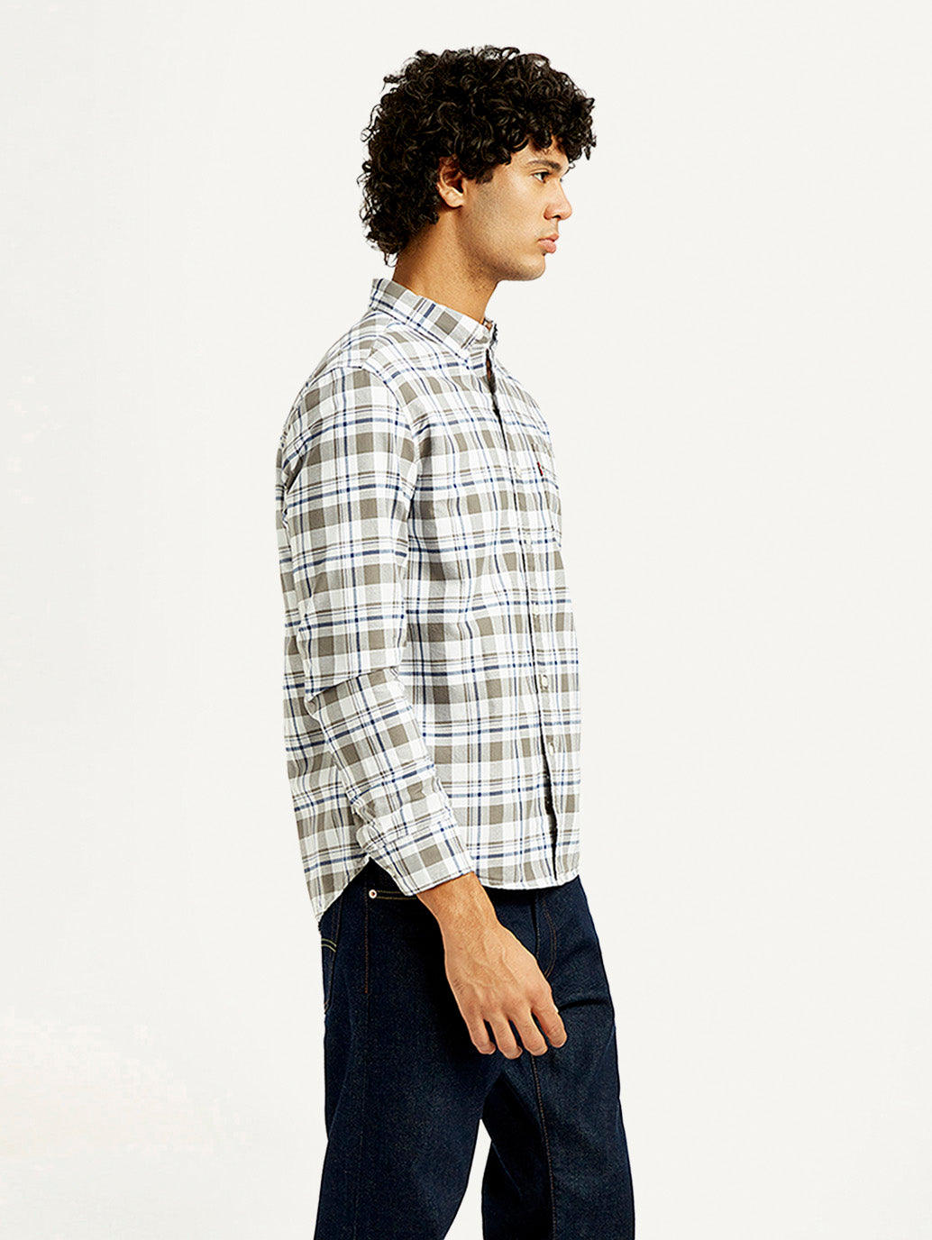 Men's Checkered Slim Fit Oxford Shirt - Side View